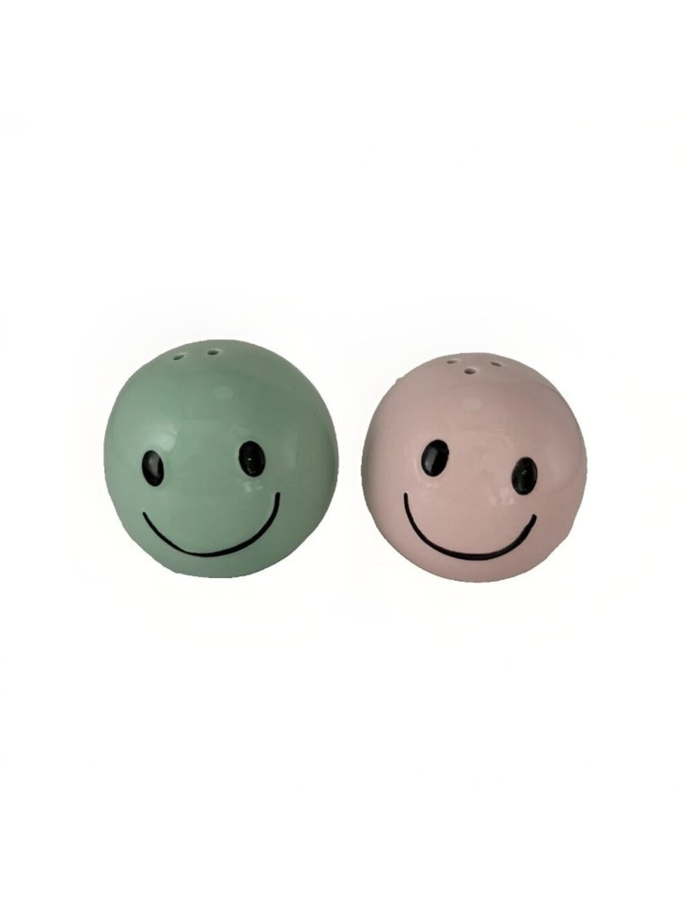 Vintage Smiley Face Salt & Pepper Shakers Ceramic Happy Face Pink Green Retro